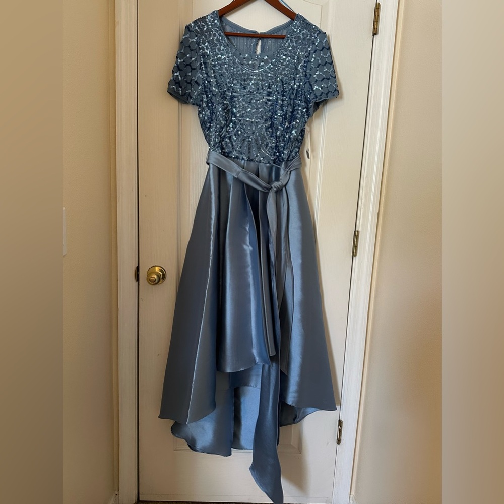 R & M Richards Blue High-Low Embellished Dress